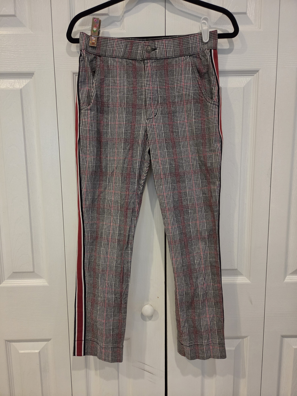 Hollister Gray Glen Plaid Pants with Red Side Stripe
